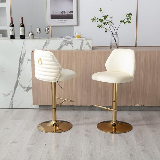 Wycian Swivel Vanity Stool, Bar Stools for Kitchen Island with Back 2PCS Fabric Foam Adjustable Swivel Living Room Bedroom Dining Rooms