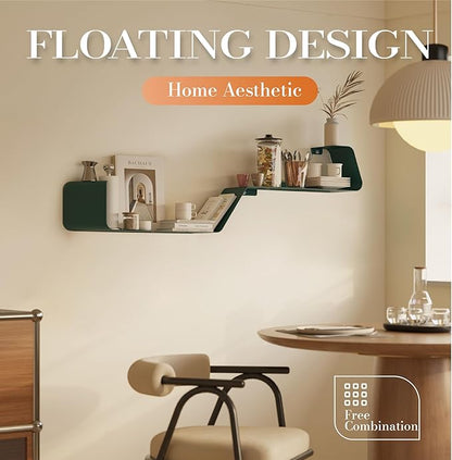 Floating Shelves, Wall Shelf, Set of 3 Mounted Metal Shelves with Unique Design for Wall Storage, Book Shelf, Display Shelves for Bathroom Bedroom Kitchen Living Room for Home Green