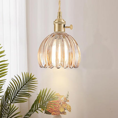 Plug in Pendant Light Fixtures, Hanging Light Fixture Vintage Glass Pendant Light, Mini Amber Tulip Hanging Lamp, Pendant Lighting for Kitchen Island, Bedroom, Dining Room, Living Room
