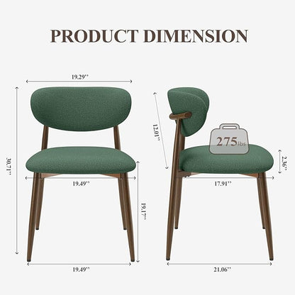 MALOL Upholstered Dining Room Chairs Set of 2, Kitchen Chairs with Metal Legs and Anti Slip Pads, Curved Back Dining Chair for Home and Restaurant Use, Green