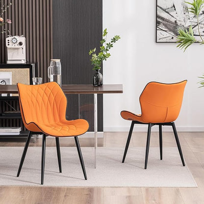 Kidol & Shellder Dining Chairs Set of 2, PU Leather Upholstered Kitchen Chairs with Back Armless, Mid Century Modern Side Chair for Dining Room, Living Room, Lounge, Restaurant, Orange