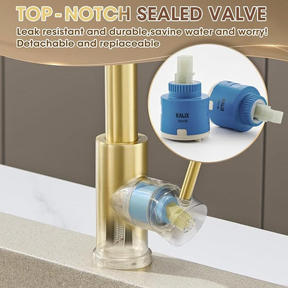 Kitchen Faucet with Pull Down Sprayer, Brushed Gold High Arc Single Handle Spring Pull Out Stainless Steel Faucet for Kitchen Sink, 2 Mode Utility Ideal for Laundry Camper Bar RV Room