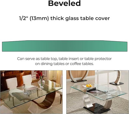 Clear Rectangle Tempered Glass Table Top 24" x 48", 1/2" Thick Beveled Edge, Scratch Resistant, Easy Clean Replacement for Dining, Coffee, or Office Tables – Fab Glass and Mirror