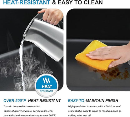 Black Double Bowl Granite Composite Kitchen Sink - 33 Inch Matte Black Kitchen Sink 50/50 Split Bowl Undermount Granite Quartz Composite Under Counter Sinks Basin