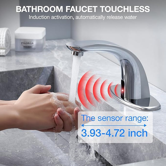 Charmingwater Touchless Bathroom Sink Faucet, Sensor Bathroom Faucet with Hole Cover, Automatic Water Shutoff, Chrome