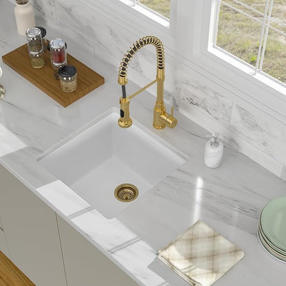 18 Inch White Undermount Sink - Beslend 18x18 White Kitchen Sink Granite Composite Bar Sink Undermount Square Sinks With Cover Small Prep Bar Workstation Sink Single Bowl Under Counter