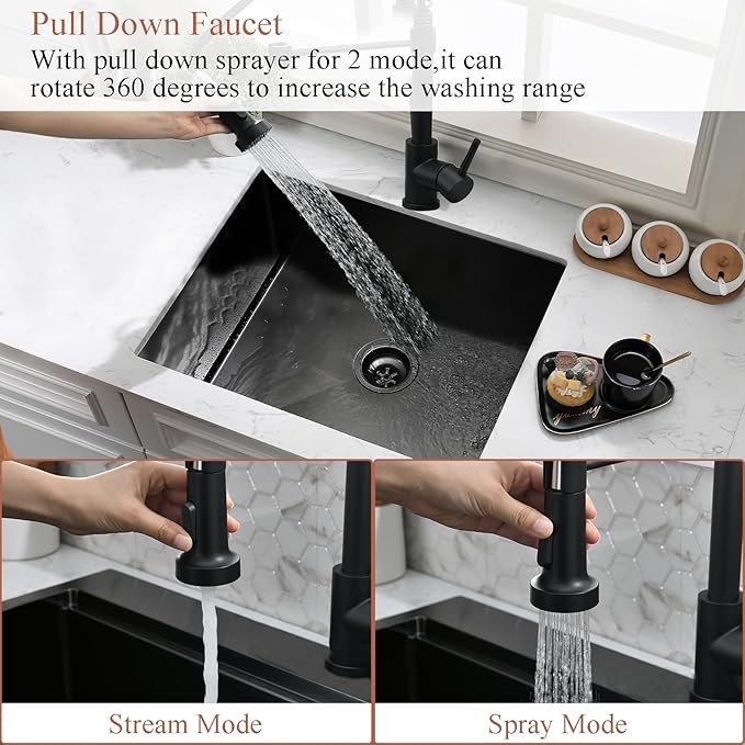 24 Inch Undermount Laundry Sink with Faucet Combo-Bokaiya 24x18x12 Black Stainless Steel Laundry Utility Sink Outdoor 16 Gauge Deep Single Bowl Laundry Room Sink