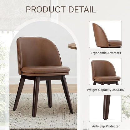 KISLOT Wooden Dining Chairs Set of 2, Faux Leather Upholstered Modern Dining Room Chairs with Double-Layer Thick Seat Cushion & Ergonomic Backrest for Restaurant, Kitchen and Café, Brown
