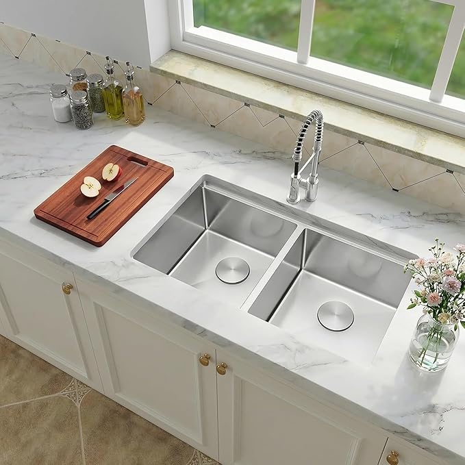 30 Inch Undermount Kitchen Sink Double Bowl, 16 Gauge T-304 Stainless Steel Workstation Sinks with Accessories, 30"x 18" x 10" Large and Deep Double Modern Sink; 50/50 Double Basin Features