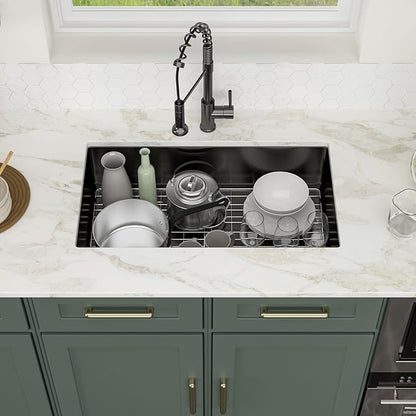 Logmey 33 Inch Black Undermount Kitchen Sink - 33x19x9 Inch Gunmetal Black Stainless steel Single Bowl 16-Gauge Kitchen Sink