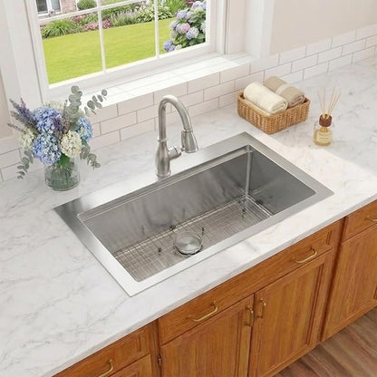 Drop In Kitchen Sink 36" X 22",Top Mount 16 Gauge Stainless Steel Workstation Sink,Deep & Large Single Bowl Kitchen Sinks
