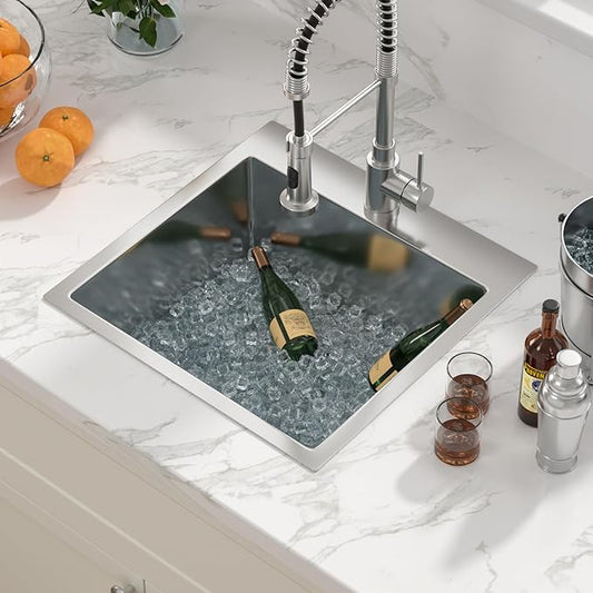 Sarlai 18 Drop Bar Sink Stainless Steel - 18 x 18 Inch Bar Prep Sink Square Topmount Stainless Steel 16 Gauge Deep Single Bowl Over Counter RV Camper Wet Bar Prep Kitchen Sink