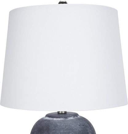 Nourison Home 23" Black Vintage Distressed Ceramic Pot Table Lamp for Bedroom, Living Room, End Table, with White Tapered Drum Shade