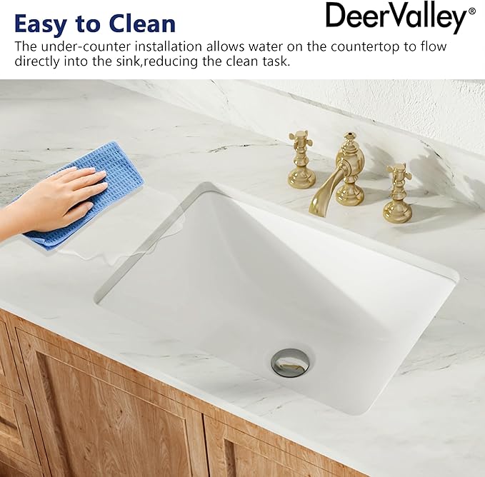 DeerValley DV-1U306 Ursa Undermount Bathroom Sink, 17.91”x 12.8” Vessel Sinks Rectangle Undermount Sink Modern White Ceramic Vanity Vessel Sink with Overflow
