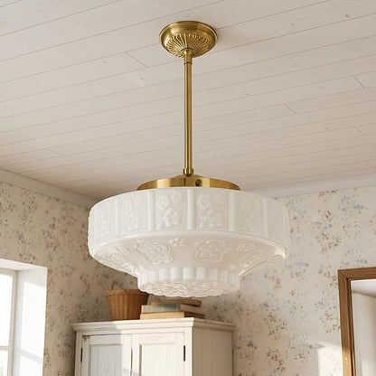 Vintage Milk Glass Pendant Light Fixture, 11.8" White Flowers Glass Chandelier, Antique Pendant Lights for Kitchen Island Lighting, Hallway, Bedroom, Dining Room, E26 Bulb Included (White, 11.8)