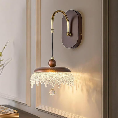 LED Wall Sconce,Wood Wall Light Fixtures,8" Indoor Hardwired Wall Light,Vintage Scones Lighting for Bedroom Living Room Bathroom Dining Room Hallway (1 Pack)