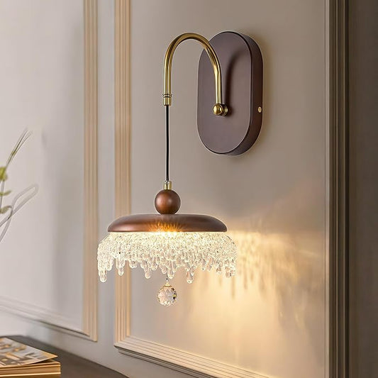 LED Wall Sconce,Wood Wall Light Fixtures,8" Indoor Hardwired Wall Light,Vintage Scones Lighting for Bedroom Living Room Bathroom Dining Room Hallway (1 Pack)
