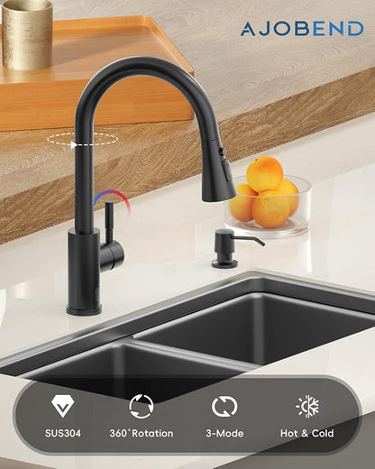 Touchless Matte Black Kitchen Sink Faucet with Pull Down Sprayer, Motion Sensor Touch on Faucets for Kitchen Sink, 360° Swivel Spout