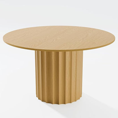 Casaphoria 52" Round Dining Table, Modern Wood Kitchen Table with Cylindrical Wide Bar Concave Base for Living Room & Dining Room, Easy Assembly Farmhouse Furniture for 4-6, Oak