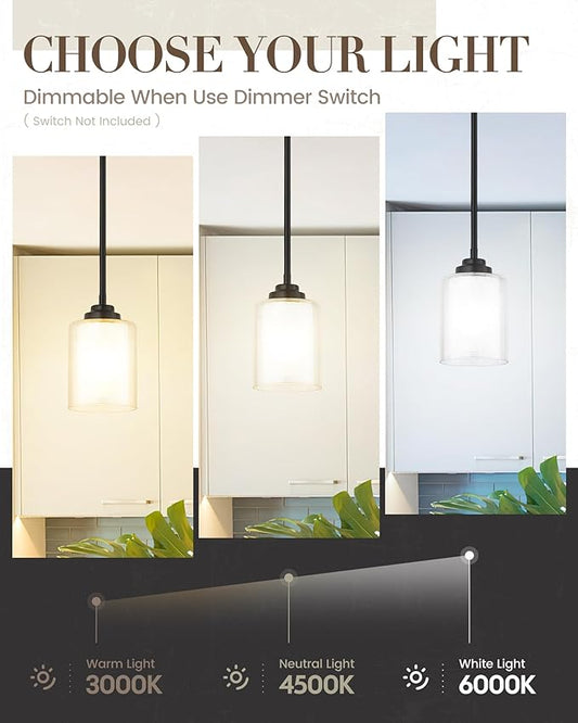 TENGXIN Modern Pendant Light, Matte Black Pendant Lights Kitchen Island,Farmhouse Pendant Lighting for Dining Room Bedroom Bar Office 2Pack,TXPLBK02-2PK