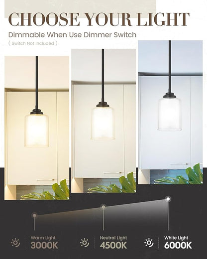 TENGXIN Modern Pendant Light,6-in Matte Black Pendant Lights Kitchen Island,Farmhouse Pendant Lighting for Dining Room Bedroom Bar Office 2Pack,TXPLBK02-2PK-L
