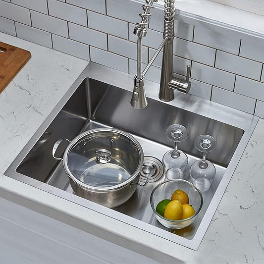 25 Inch Drop In Kitchen Sink, 25x22 Inch Topmount Stainless Steel Single Bowl Bar RV Laundry Utility Outdoor Wet Prep Small Sink with Drain