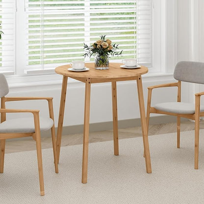 Giantex 27.5-Inches Bamboo Dining Table for 2-4, Round Dinner Tables with Non-Slip Foot Pads, Farmhouse Small Kitchen Table for Dining Room, Living Room, Dinette, Apartment (Round)