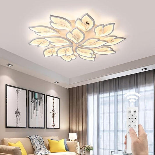 JAYMP 39.4" Flower Shaped Ceiling Light Dimmable Modern Ceiling Lamp Remote Control LED Lighting Fixture for Living Room Kitchen Dining Room (White/15 Petals)