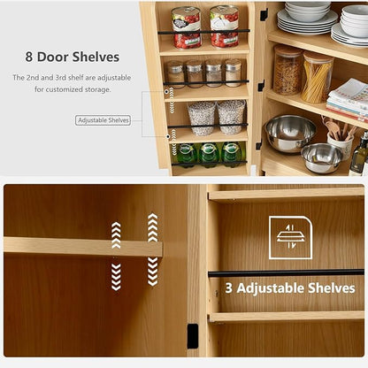 Amposei 72’’ Tall Kitchen Pantry Cabinet with Drawer & Adjustable Shelves, Modern Cupboard Storage Cabinet for Living Utility Room, Natural