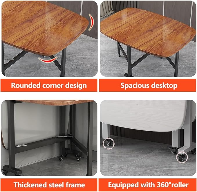 Wooden Foldable Kitchen Table with 6 Wheels，Drop Leaf Dining Table, Multifunction Expandable Folding Table, Space Saving Folding Kitchen Table, Seats 2-8 People, for Kitchen/Farmhouse/Living Room(Blac