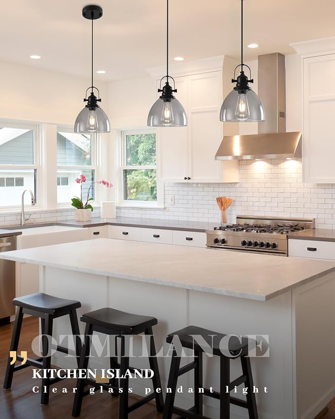 Smoke Gray Glass Pendant Lights Kitchen Island, 7.5 inch Island Pendant Lights for Kitchen, Modern Clear Kitchen Pendant Light 2-Pack, Farmhouse Pendant Lights for Kitchen, Bedroom, Bathroom