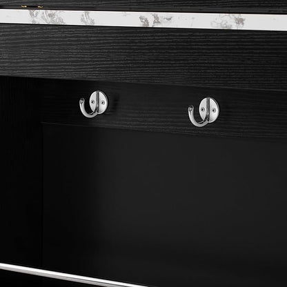 Extendable Dining Table with Folding Leaves & Power Outlet, Convertible Kitchen Island on Wheels with Storage Drawers and Hooks, for Small Spaces (57.70+Black+Marble White)