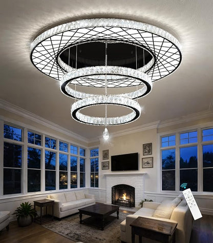 HAIXIANG Crystal Glam Chandelier LED Ceiling Light Living Room Lighting Fixtures Remote Dimmable Ceiling Chandeliers 40 Inches Large Light Black