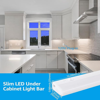 TORCHSTAR Plug in Under Cabinet Lighting, ETL Listed Linkable LED Under Cabinet Light Kit, Individual Control, 12 Inch, 4000K Cool White, 6W, Pack of 4