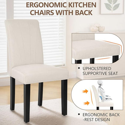 VECELO Upholstered Dining Chairs Set of 4, Modern Fabric and High Back & Solid Wood Legs, Parsons for Kitchen/Living Room- Beige
