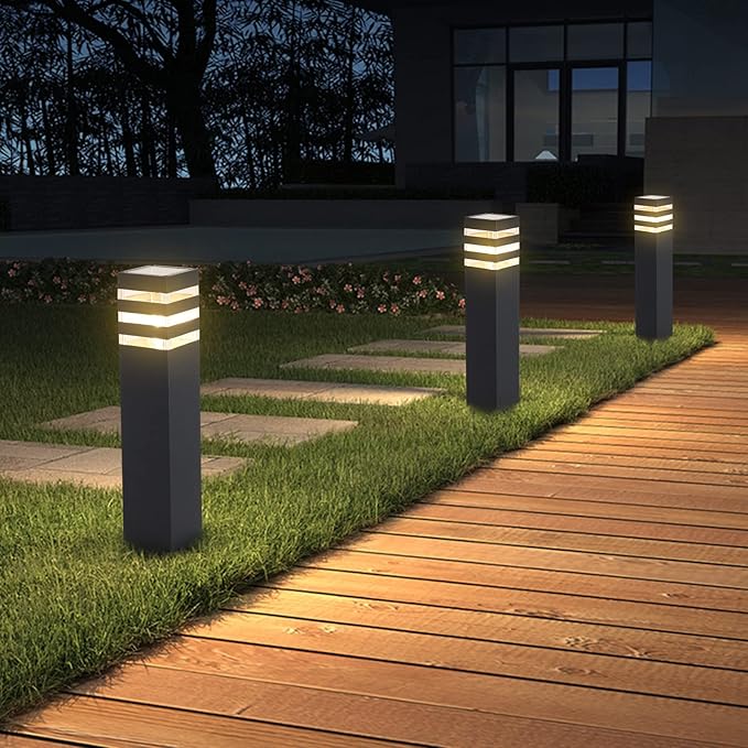 SLAWA 23.6In Pathway Lights Black E26 Outdoor Landscape Path Lights Die-Casted Aluminum Walkway Lighting Modern Landscape Sideway Lighting IP65 Waterproof Patio Porch Exterior Floor Lamp with Bulbs