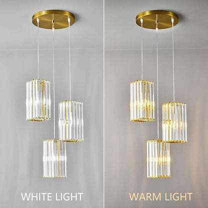 Pendant Lights Modern Pendant Light Gold Rectangle Mini Crystal Chandeliers Adjustable Pendant Light Fixture for Kitchen Island Bedroom Dinning Room Living Room (Gold-3Light
