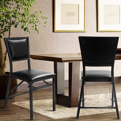 Goplus Topment Set of 2 Steel Folding Chair, PU Upholstered Counter Height Side Chairs with High Backrest & Steel Frame, Modern Style Folding Chairs for Kitchen Dining Room Restaurant
