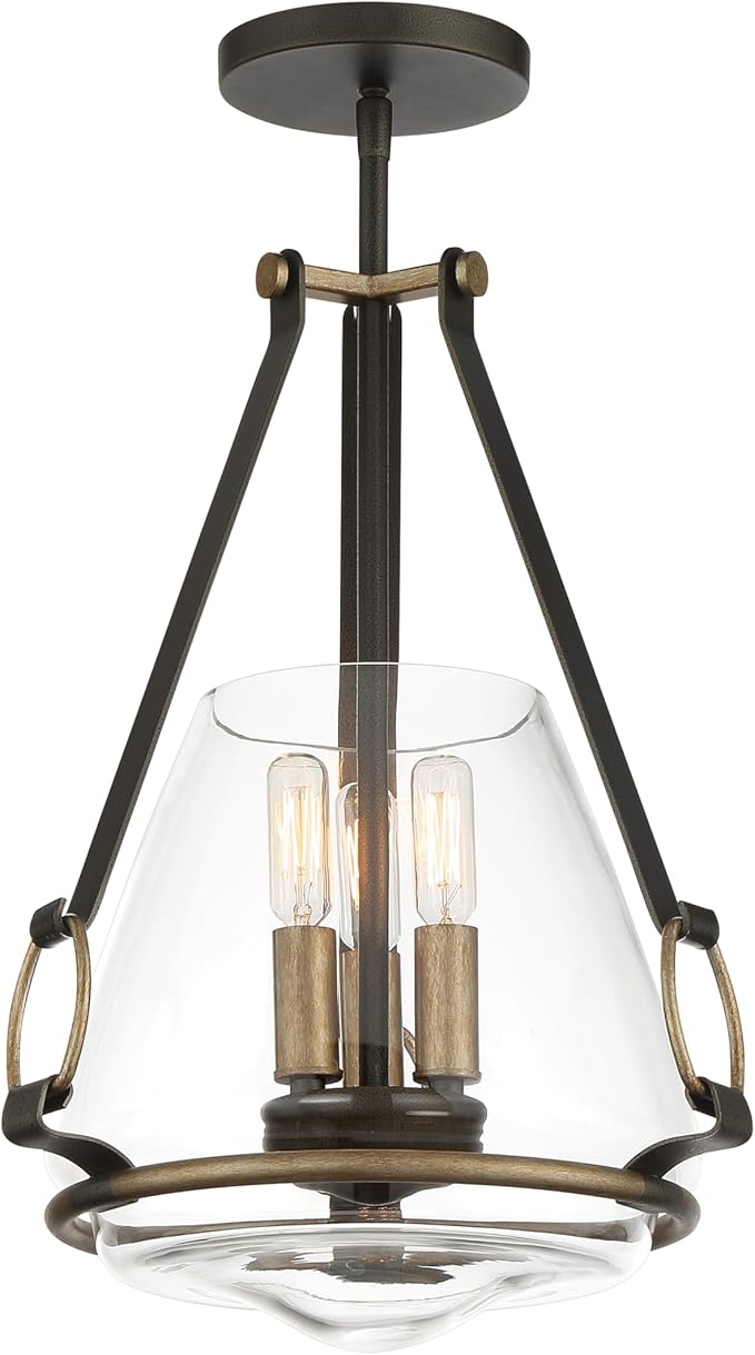 Minka Lavery 3903-107 Eden Valley Convertible Pendant to Semi-Flush, 3-Light, 180 Total Watts, 12.38-in H x 18.13-in W, Smoked Iron with Aged Gold