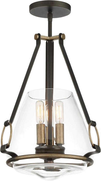 Minka Lavery 3903-107 Eden Valley Convertible Pendant to Semi-Flush, 3-Light, 180 Total Watts, 12.38-in H x 18.13-in W, Smoked Iron with Aged Gold