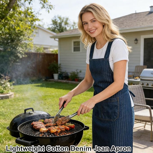 Adult Jour Apron, Lightweight Cotton Apron with Front Pocket, Denim Cross Back Aprons, Durable & Stain-Resistant
