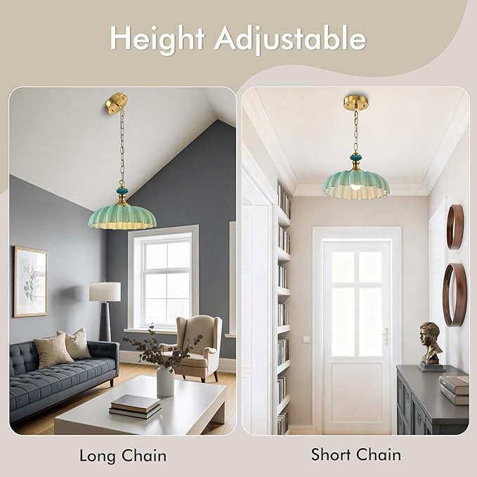 FTL Vintage Flower Green Milk Glass Chandelier Floral Glass Pendant Lights Kitchen Island Modern Farmhouse Hanging Ceiling Light Fixtures Over Table for Dinning Room Living Room Entryway