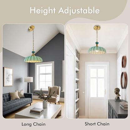 FTL Vintage Flower Green Milk Glass Chandelier Floral Glass Pendant Lights Kitchen Island Modern Farmhouse Hanging Ceiling Light Fixtures Over Table for Dinning Room Living Room Entryway