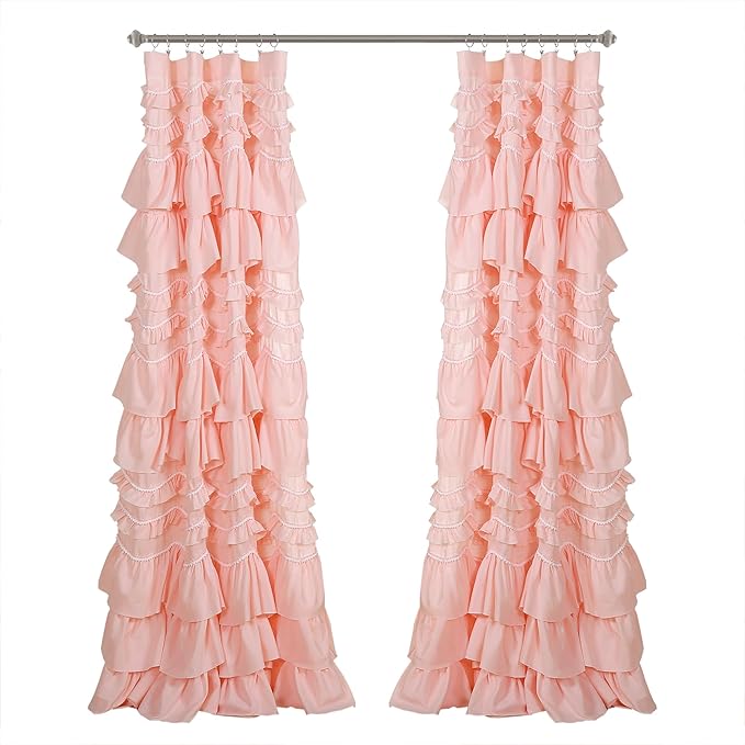 Lush Decor Kemmy Light Filtering Window Curtain Panel Single 52" W x 95" L Peachy Pink - Drapes - Ruffled Curtains for Bedroom - Pink Curtains - Coquette Decor