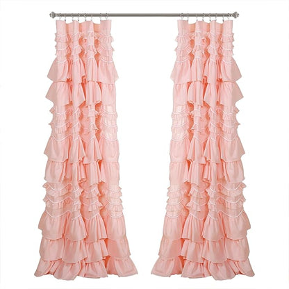 Lush Decor Kemmy Curtain | Ruffled, Textured Shabby Chic Style Window Panel for Living, Dining Room, Bedroom (Single), 84” x 52”, Peachy Pink