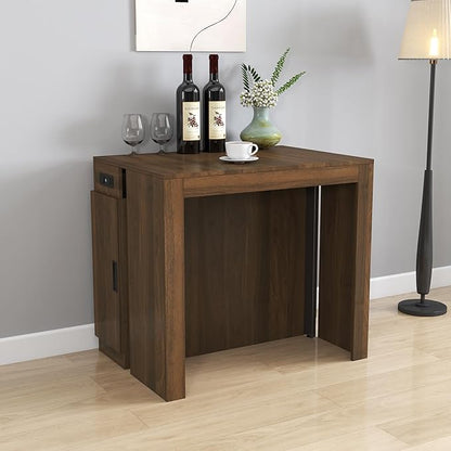 Modern Extendable Dining Table for 4-6 People with Outlet, Multifunctional Foldable Dinner Kitchen Table with Storage, Walnut