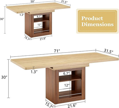 Extendable Dining Table with Storage Shelf, 59" to 71" Expandable Kitchen Table for 4-6, Modern Dining Room Table for Apartment & Small Spaces, Multipurpose Kitchen Island Style Dining Table