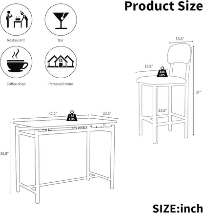 Modern Bar Height Table and Chairs Set - Compact Bar Table and Chairs for 2, Perfect as Small Kitchen Table, Kitchen Island with Seating, or Dining Table with Chairs (Black)