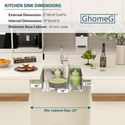 21 Undermount Kitchen Sink 21"x18"x8" Single Bowl 16 Gauge Stainless Steel Under Counter Single Bowl Kitchen Sinks Basin with Drain Strainer