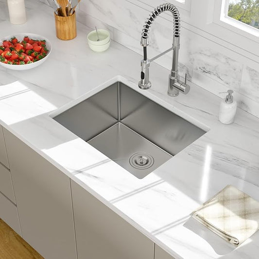 21 Inch Undermount Kitchen Sink - Beslend 21x18x10 Inch Undermount Sink Stainless Steel Under Counter Sinks 16 Gauge Round Corner Sink Single Bowl Bar Sink